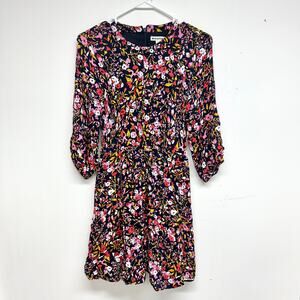 Whistles Women Navy Multicolored Floral Printed 3/4 Sleeve Mini Dress Sz 2